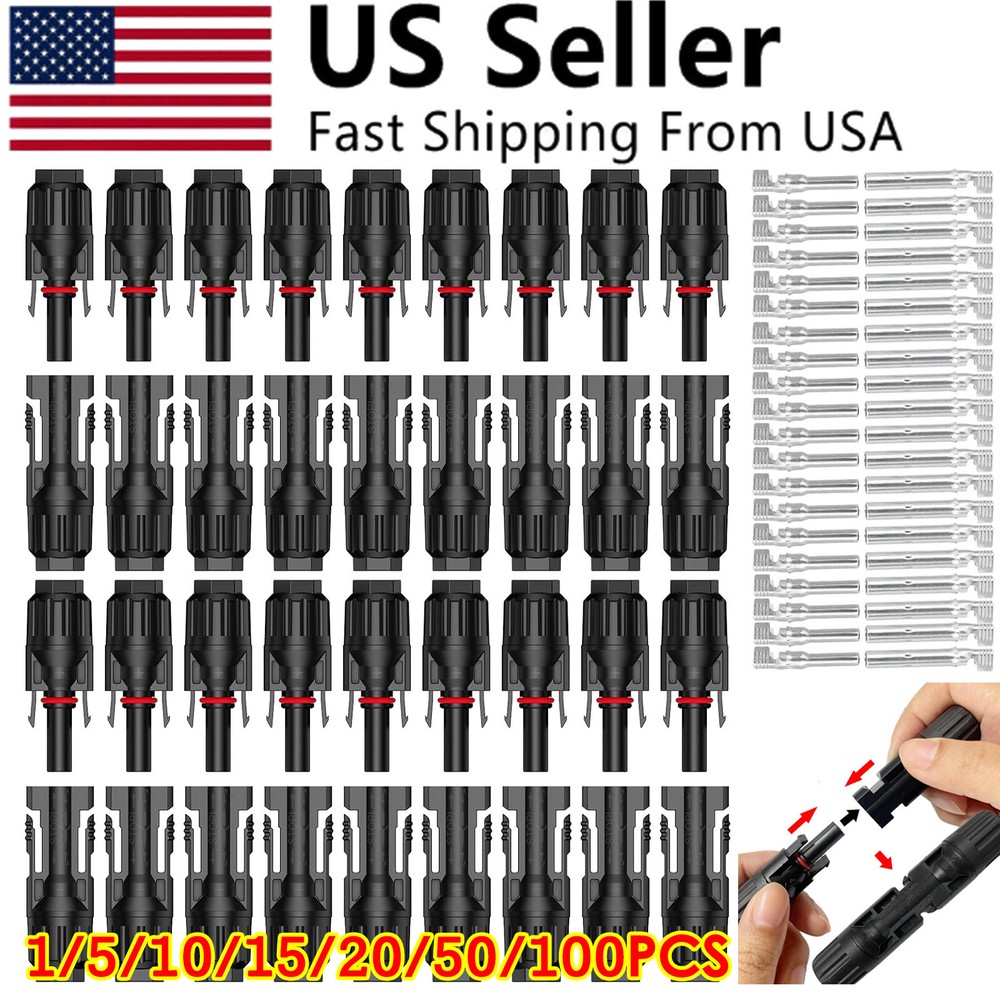 1/5/10/20/50/100 Pairs Male Female Solar Cable Connectors For DIY Solar Panel US