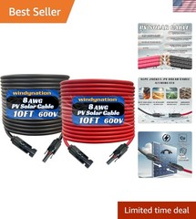 8 AWG 8 Gauge Pair 10 Feet Black + 10 Feet Red PV Photovoltaic Solar Panel Ex…