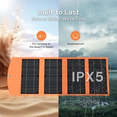 30W Solar Panel Charger, USB & Type-C Outputs, Fast Charge 2 Devices, Waterproof