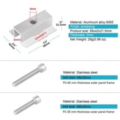 20 Pack Solar Panel Mount Mid Clamps, PV Panel Bracket Aluminum Support Acces…