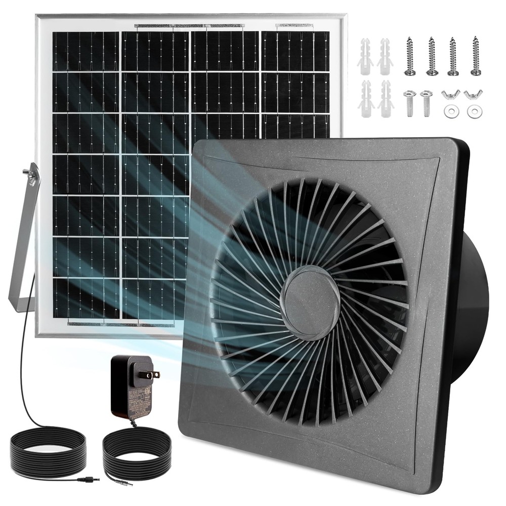 Solar Exhaust Fan – Compact for Small Spaces, Brushless Quiet 6″ Ventilation Ven