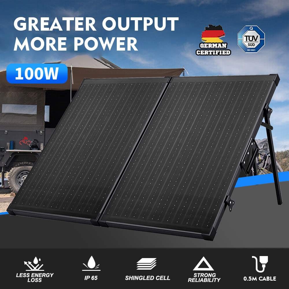 100 Watt 12 Volt Foldable Solar Panel Suitcase Portable RV Camping Solar Charger