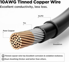 20FT 10AWG Solar Extension Cable (Red + Black), 30A/1000V DC, IP68 Waterproof PV