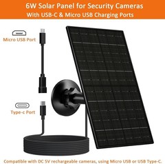 6W Solar Panel for Security Camera Outdoor, 5V USB/USB-C Solar Charger Compat…
