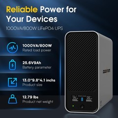 Goldenmate Back-UPS 1000VA/800W LiFePO4 Battery Backup UPS Pure Sine Wave