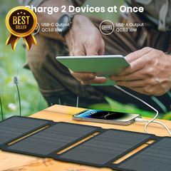 30W Portable Foldable Solar Panel Charger QC3.0 USB-A USB-C 18W ETFE IP67 Waterp