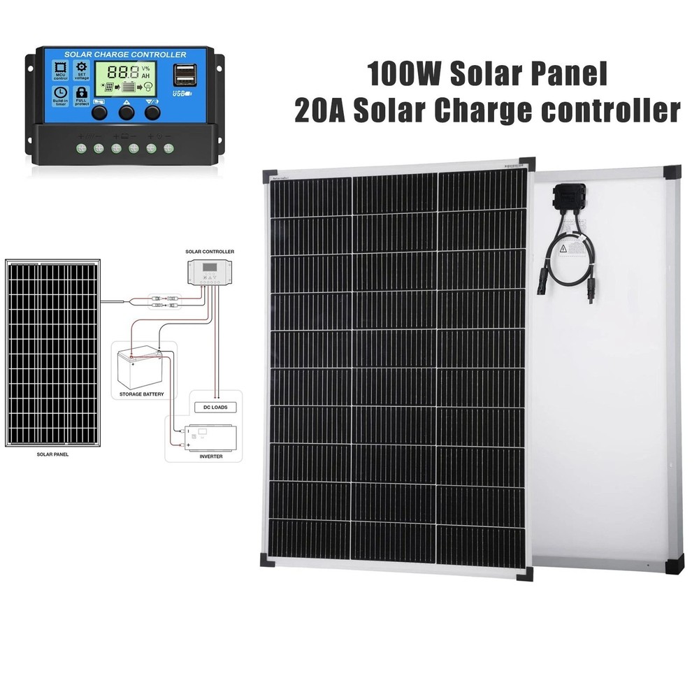 100W Solar Panel Mono Cell Battery Power with 20A Controller Roof Home Off-Grid