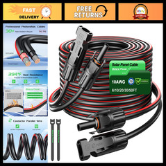 30Ft 10AWG Solar Panel Extension Cable, Waterproof PV Wire Adapter Kit for RV/Ma