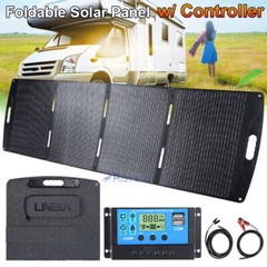 LINEBA 100W 200W Solar Panel Kit 12V Foldable Portable Suitcase Mono Camping RV
