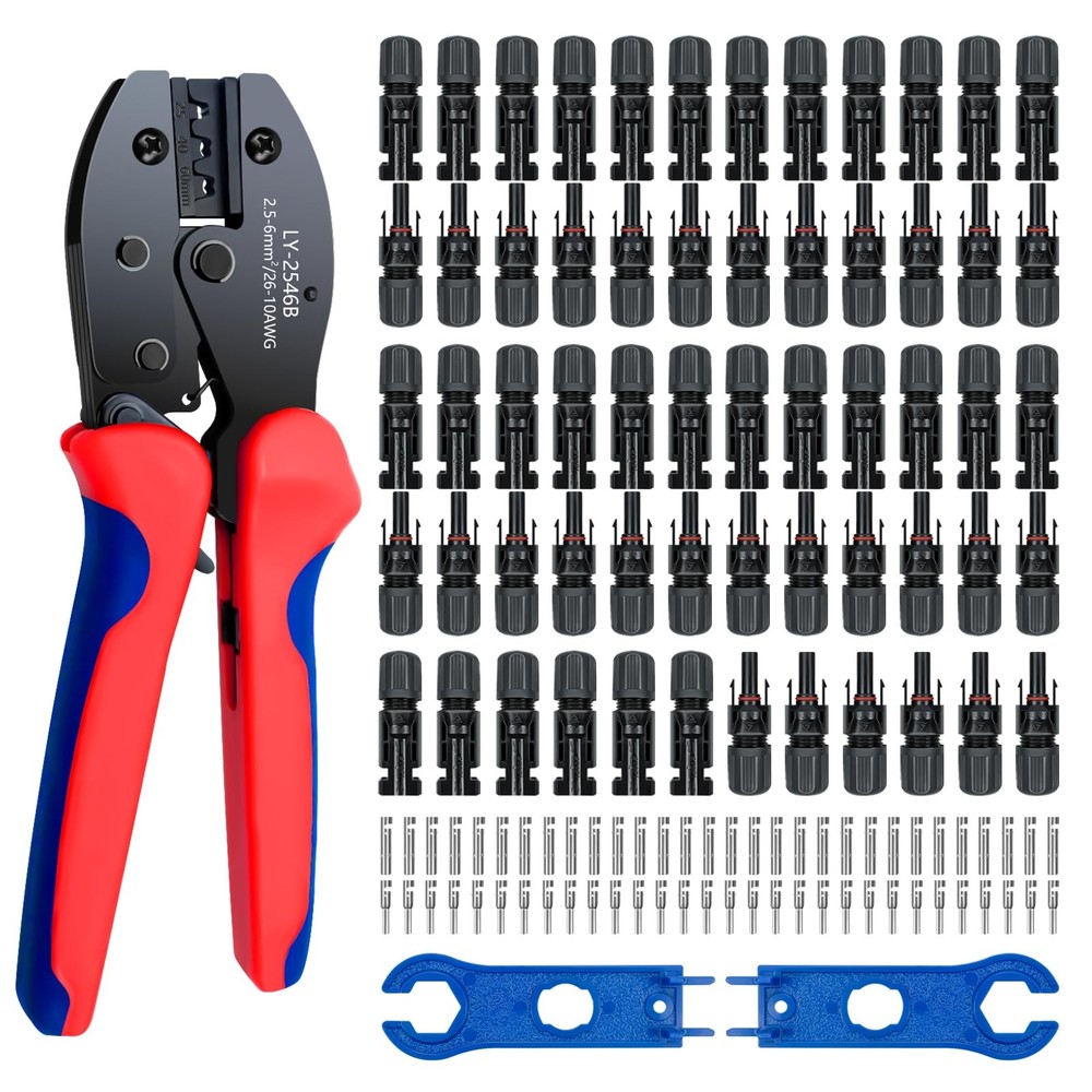 Solar Crimper Tool Kit for 2.5/4/6 Mm² PV Wire – 60PCS Male/Female Connectors