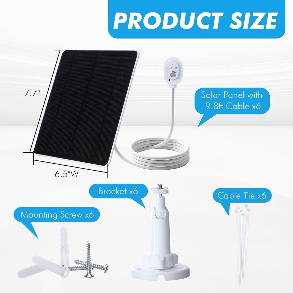2pk Arlo Solar Panel Charger Compatible Pro 5S/4/3/3 Floodlight/Ultra/2, 6V 4.5.