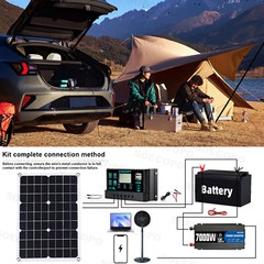 7000W Solar Kit 12V 110V Inverter Battery ChargerLighting Camping 500W Panel