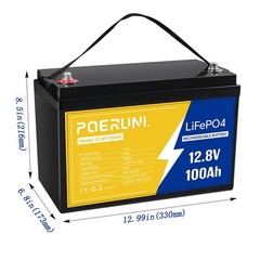 POERUNI 100Ah 12V 1280Wh LiFePO4 Lithium Battery Built-in BMS backup Battery New