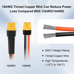 XRDS -RF Solar Connector XT60 Cable 8FT, 10AWG Solar XT60 Female Extension