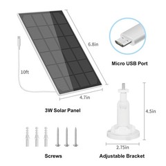 3W Solar Panel IP65 Waterproof for Security Camera, 5V USB-A Port – Continuous