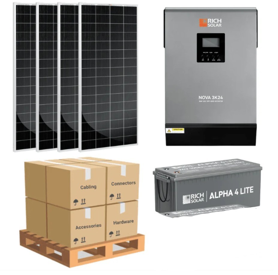Complete Off-Grid Solar Kit – 3,000W 120V/24VDC [5.12-7.68kWh Battery Bank]