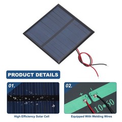 2 Mini 5.5V 0.55W 100mA Solar Panels with 2 Cables 70x70mm for DIY