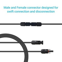15 Feet Weatherproof Male-Female Solar Extension Cable, 10AWG for Off-Grid Use
