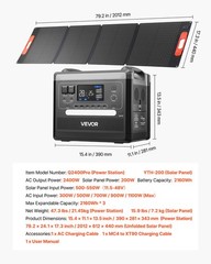 VEVOR Portable Power Station Solar Generator 2400W 2160Wh with 200W Solar Panel