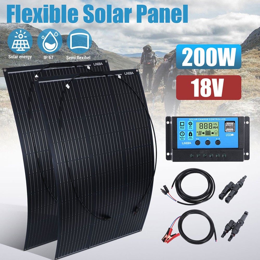 400W 200W 12V Flexible Solar Panel Mono Power Camping Home RV Battery Charge