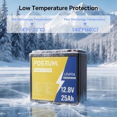 12V 25Ah LiFePO4 Lithium Battery Built-in BMS Protection 5000+ Cycle POERUNI NEW