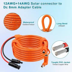 Solar Panel to DC 8Mm Adapter Cable 6FT, Solar Connector to DC7909/8020 Male Plu