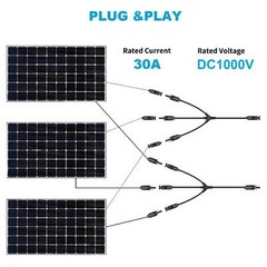 1 Pair 12AWG 1 to 3 Y Branch Solar Wiring Connector Solar Cable for Solar Panel