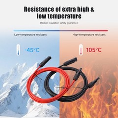 GEYA PV Wire Connector 10 AWG Solar Panel Extension Cable 1Pair Black & Red 6mm²