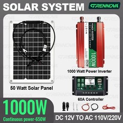 Grennova 1000W Solar Kit Real 12V To 110V/220V Power Inverter 60A MPPT Controlle