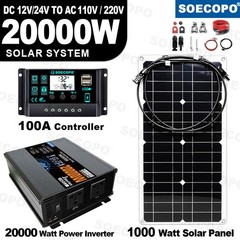 20000W Peak Solar System Kit Panel 12V/24V To 110V/220V Inverter
