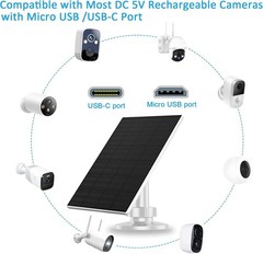 2W Solar Panel for Security Cameras, USB-C/Micro USB, 2 Pack White | Waterpr…