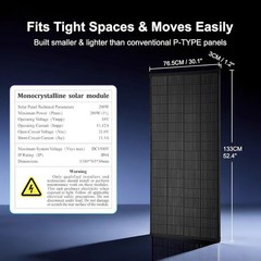 AeternaSol 200W Mono Solar Panel 18V N-Type OffGrid Home RV Roof Boat Camping