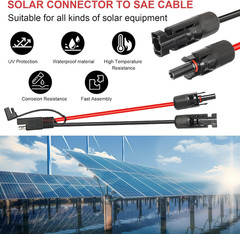 2PCS 3FT Solar Panel to SAE Adapter Cable – 10AWG SAE Connector Extension Cable