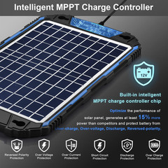 Waterproof 10W 12V Solar Battery Charger & Maintainer Pro, Built-In Ultrasmart M