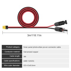 10ft XT60 Female to Solar Connector Solar Panel Extension Charging Cable 12 AWG