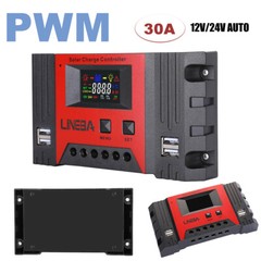 30A Solar Charge Controller PWM Regulator for 12V 24V Auto with 4 USB Ports LCD