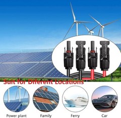 Black+Red 10 AWG Solar Panel Extension Cable Silicone Flexible Wire Connectors