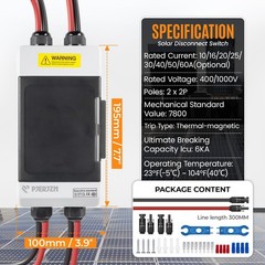 Solar Panels Disconnect Switch 30A 1000VDC PV Shut Off Switch 2 String Circui…