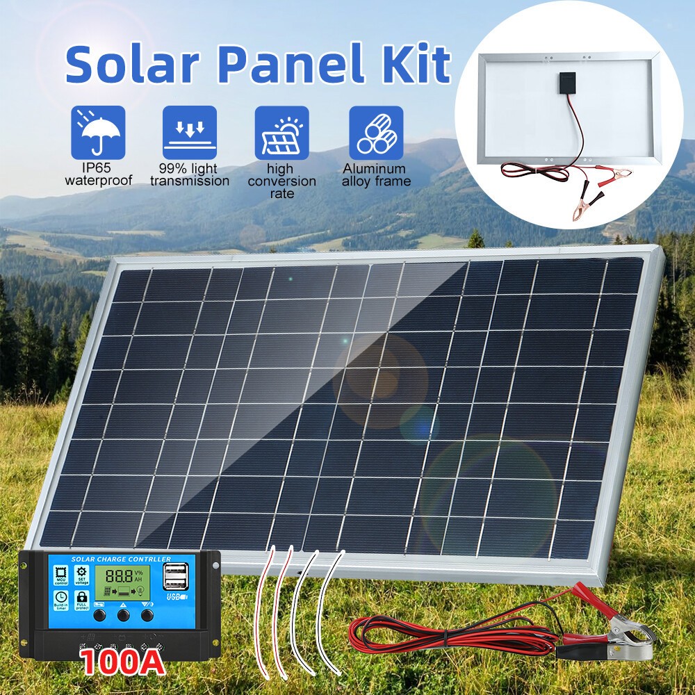 30W Trickle Solar Panel 12V Charger Battery Charger Kit Maintainer RV Boat Car