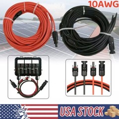10 AWG Solar Panel Extension Cable PV Wire Solar Connectors Pair Black Red 6mm²