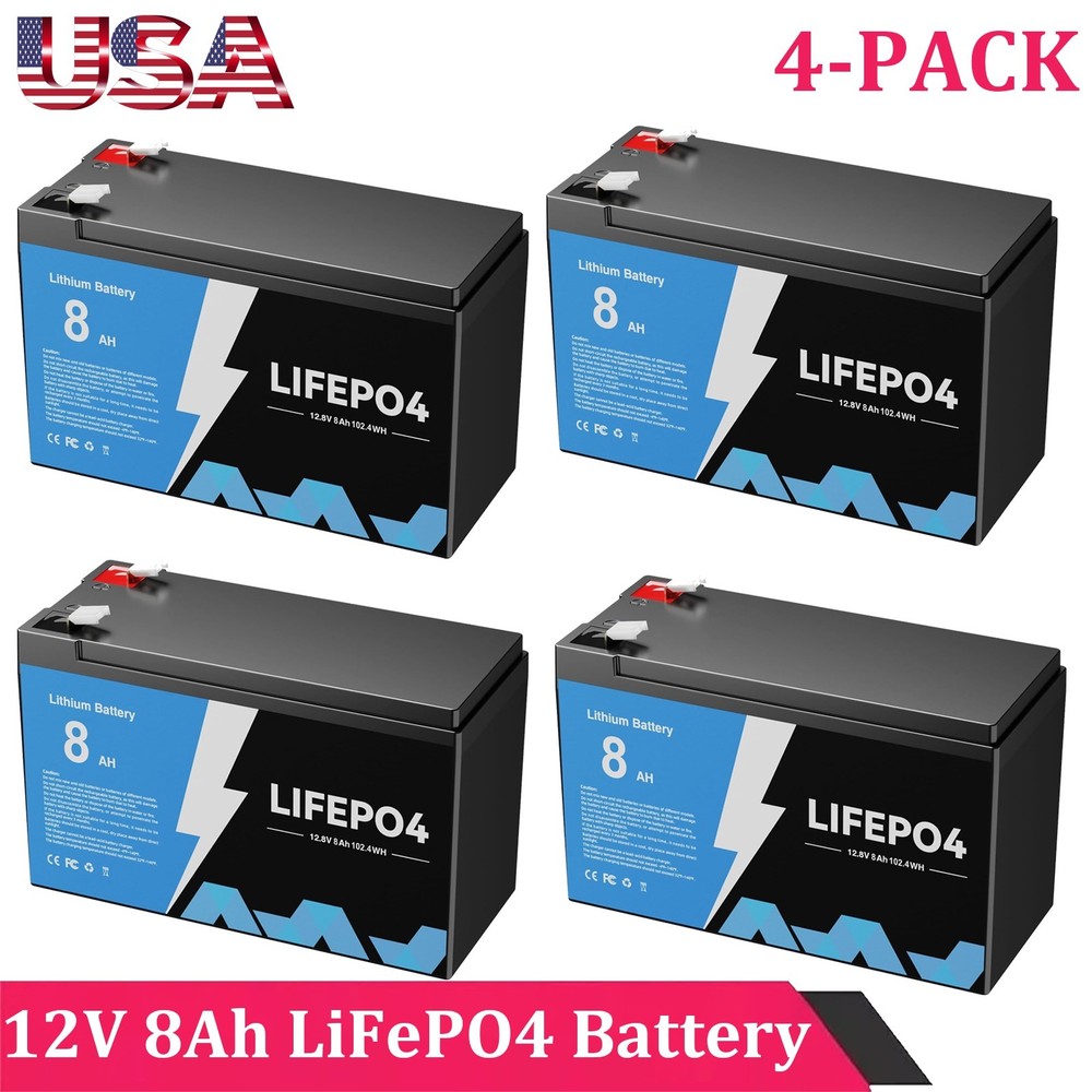 New 4-PACK 12V 8Ah LiFePO4 Deep Cycle Battery Energy for RV, Solar, Marine,Home