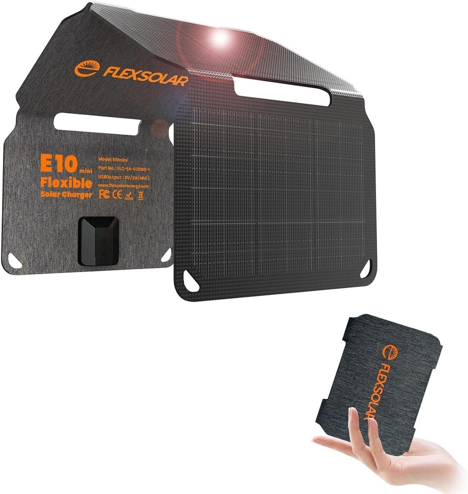 FlexSolar 10W Foldable Solar Chargers 5V USB Small Power Emergency Portable 4…