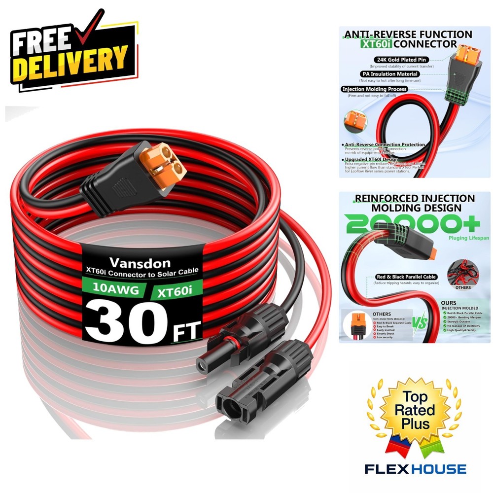 30FT Solar to XT60i Charging Adapter Cable – Weatherproof & Corrosion Resistant