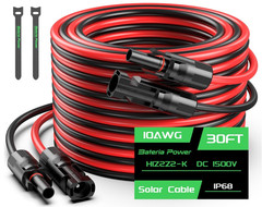 30FT 10AWG Solar Panel Extension Cable, Solar Wire aterproof Connectors for RV..
