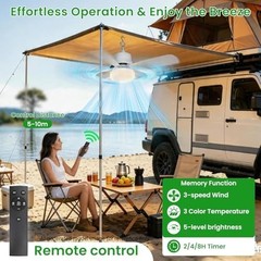 Solar Ceiling Fan 18000mAh Portable 15W Solar Powered with Remote Timer Camping