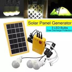 5V Solar Power Panel Generator Kit USB Charger Home System 3×LED Bulbs LightOl