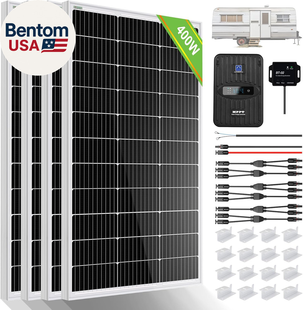 400 Watt 12 Volt Premium Solar Panel Kit :4Pcs 100W Solar Panel+ 40A MPPT Charge