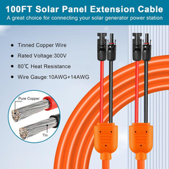 Solar Panel Extension Cable 100FT – 10AWG+14AWG Solar Wire with Female & Male I