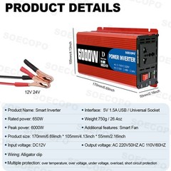 SOECOPO 6000W Solar System Kit,100A Controller, 12V DC to 110V/220V