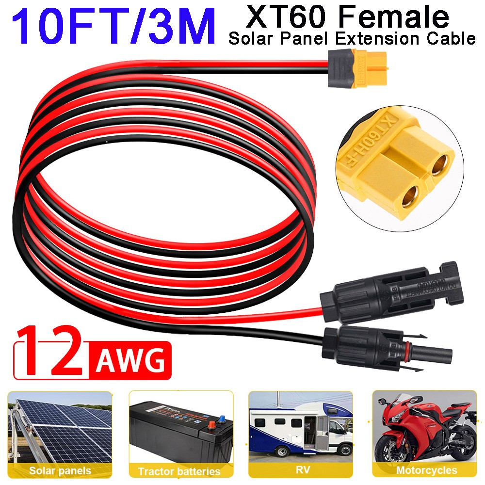 10ft/3m Solar Panel Extension Cable Wire XT60 to Solar Connectors Charging Cable